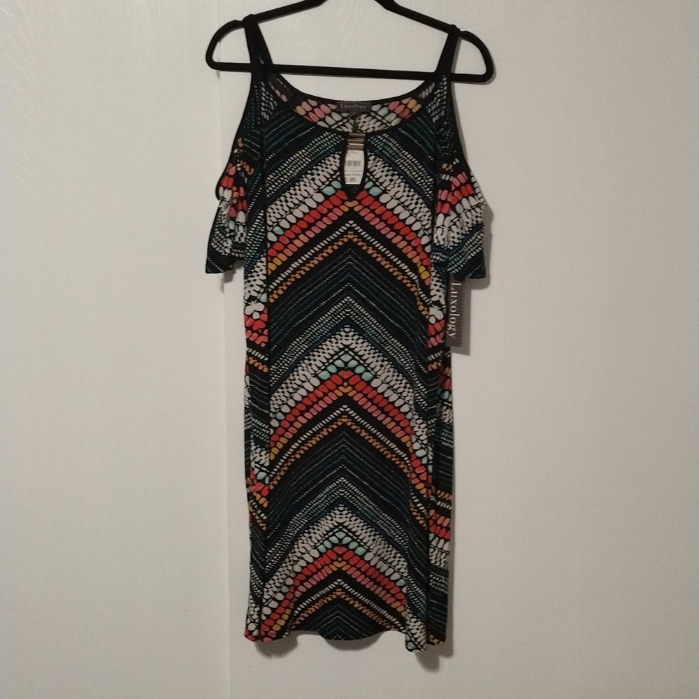 🫶 Luxology size 12 cold shoulder multicolor party dress